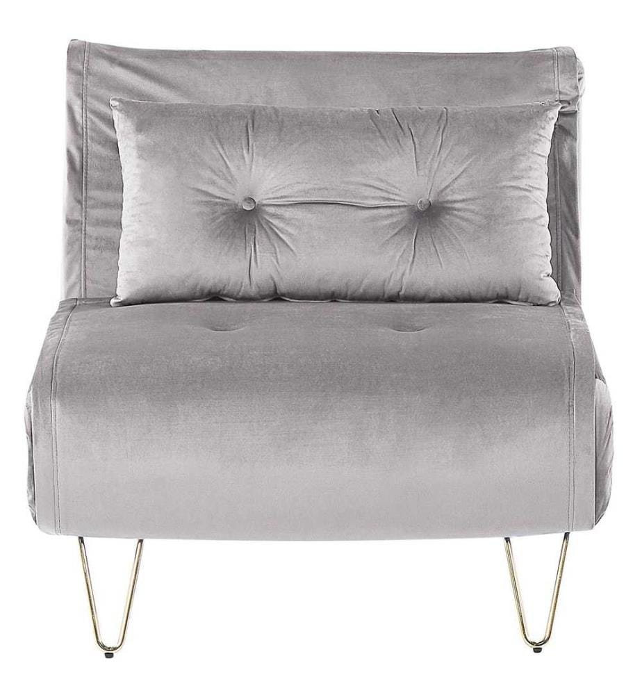 Petit Canapé Banquette Convertible 1 Place Lit d'Appoint en Velours Gris avec Pieds en Métal Doré Design Glamour Moderne