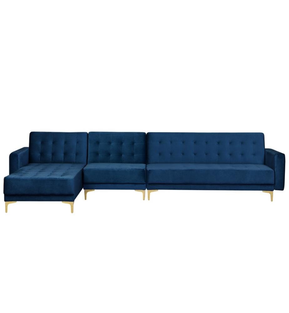 Canapé d'Angle Convertible et Modulable Côté Droit en Velours Bleu Foncé avec Fonction Lit pour Salon Moderne