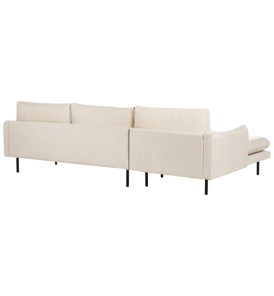 4-Sitzer Ecksofa Hellbeige Samt L-Form mit Chaiselongue Hohe Schwarze Metallfüsse Dicke Sitzkissen Schmale Armlehnen Lose Rücken- & Sitzkissen