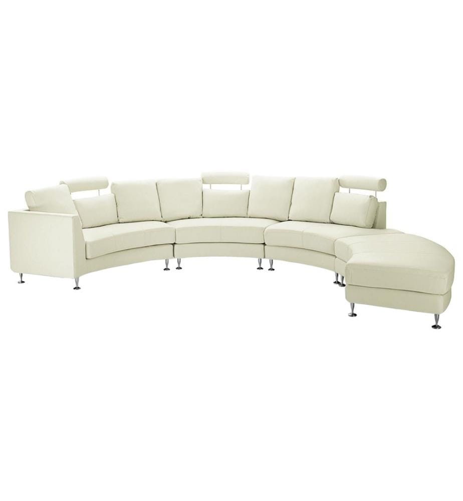 Sofa mit Ottomane Creme Echtleder 7-Sitzer U-Förmig Halbrund Verstellbare Kopfstützen Wohnlandschaft Ecksofa Modulsofa Modern Wohnzimmer