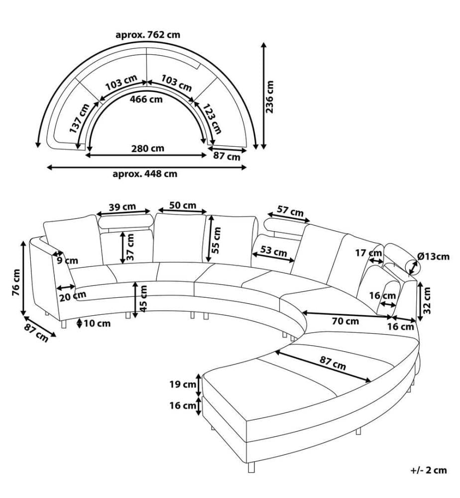 Sofa mit Ottomane Creme Echtleder 7-Sitzer U-Förmig Halbrund Verstellbare Kopfstützen Wohnlandschaft Ecksofa Modulsofa Modern Wohnzimmer