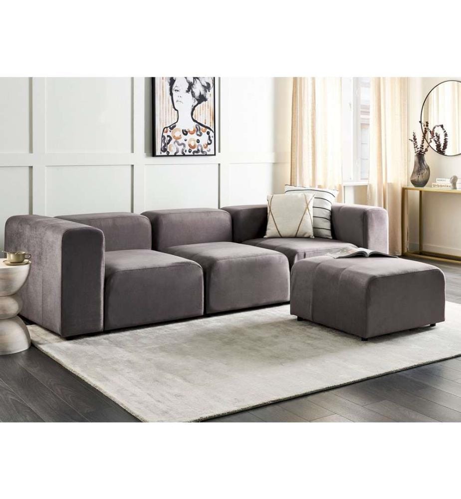 Canapé Gris Foncé en Velours 3 Places avec Ottoman Modulable Rembourré Salon Style Moderne