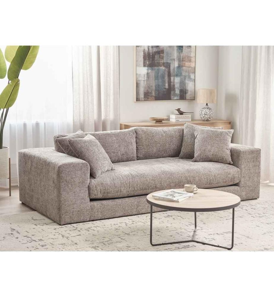 Canapé 3 Places Marron en Tissu Rembourré Confortable avec Accoudoirs Salon Confortable Style Moderne