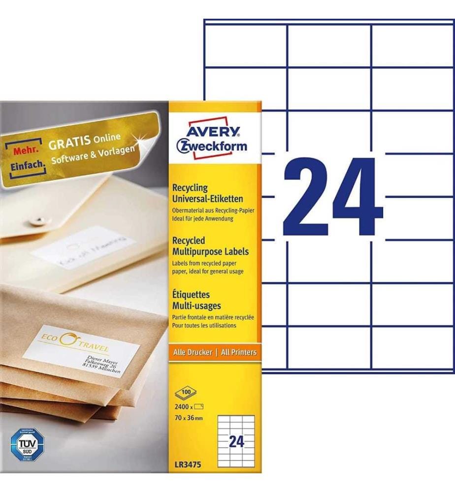 AVERY LR3475 Étiquettes recyclées (2.400 étiquet… DeinDeal