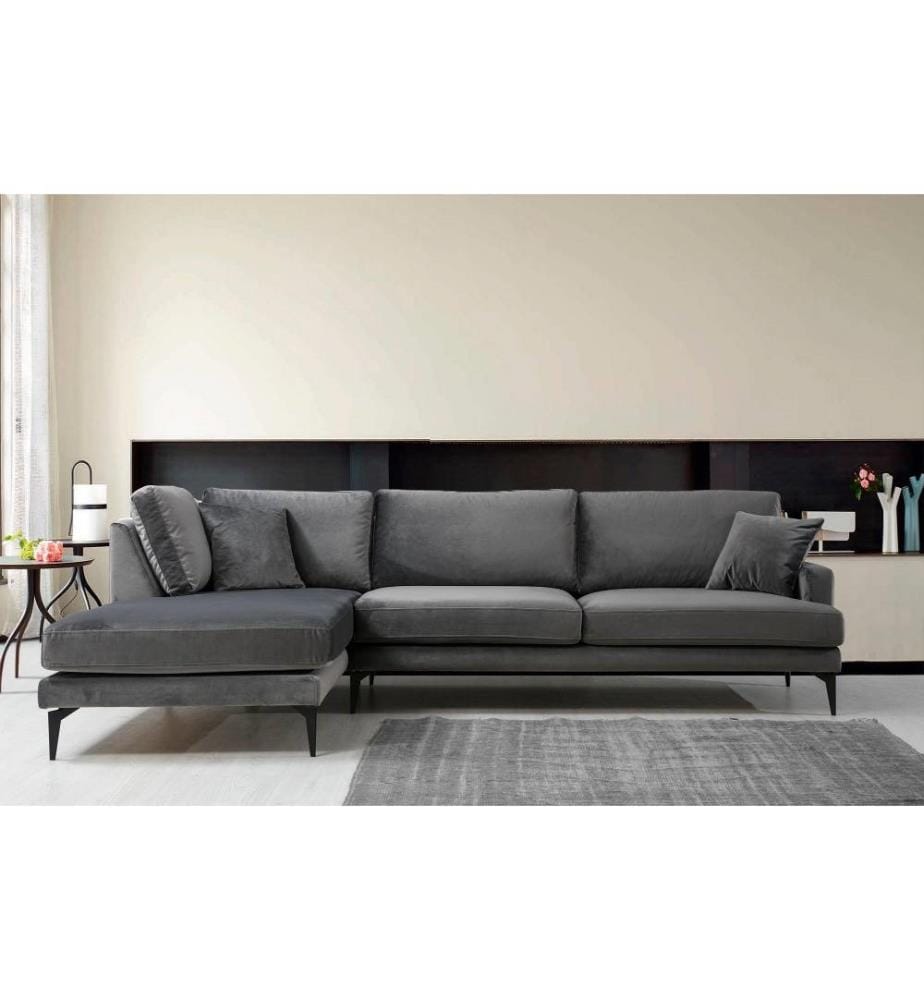 Ecksofa, Anthrazit, Gestell aus Buchenholz - Spanplatte, Stoff aus Polyester