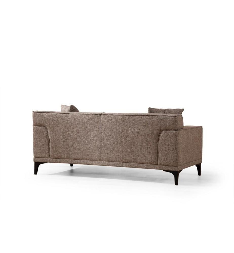 Canapé 2 places, fauve, structure en hêtre - aggloméré, tissu polyester