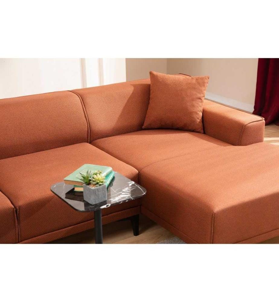 Canapé d'angle, orange, bois de hêtre - cadre en aggloméré, tissu polyester