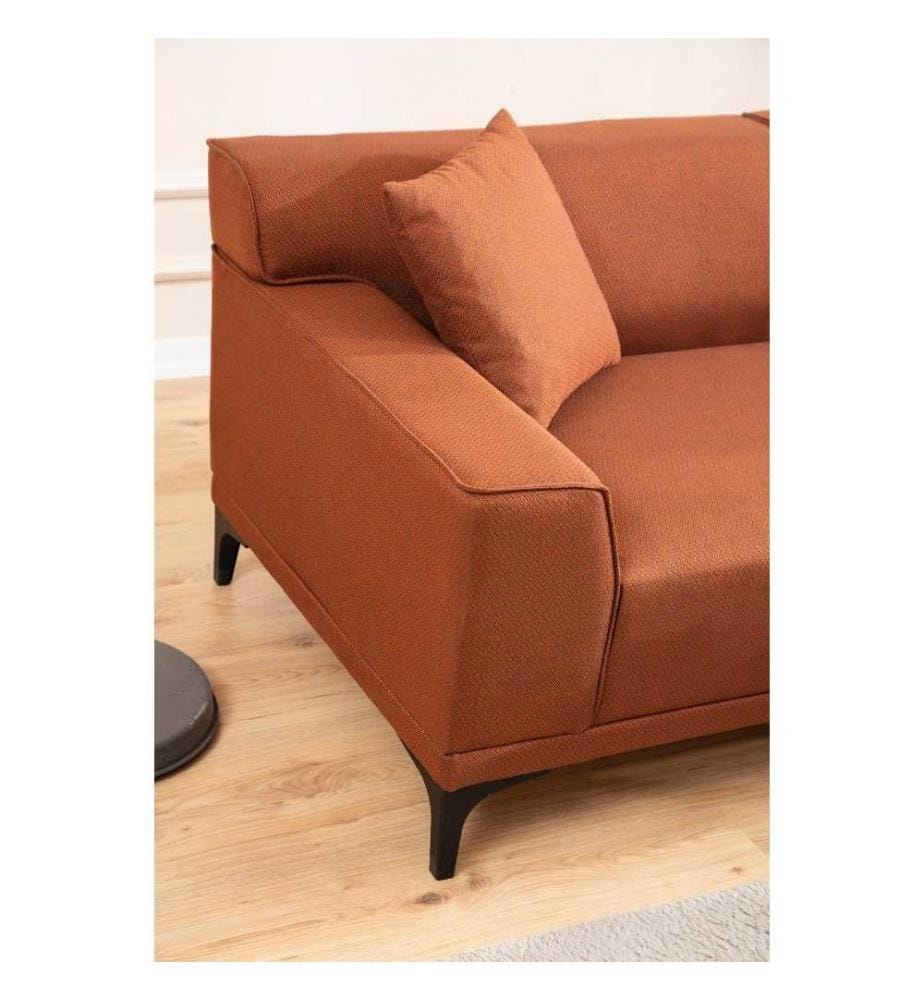 Canapé d'angle, orange, bois de hêtre - cadre en aggloméré, tissu polyester