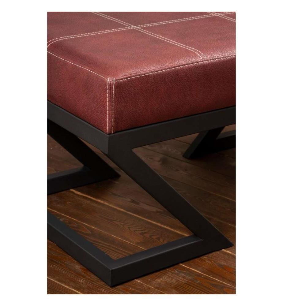 Pouffe, Claret Red, Metal Frame, Pu Leather Fabric