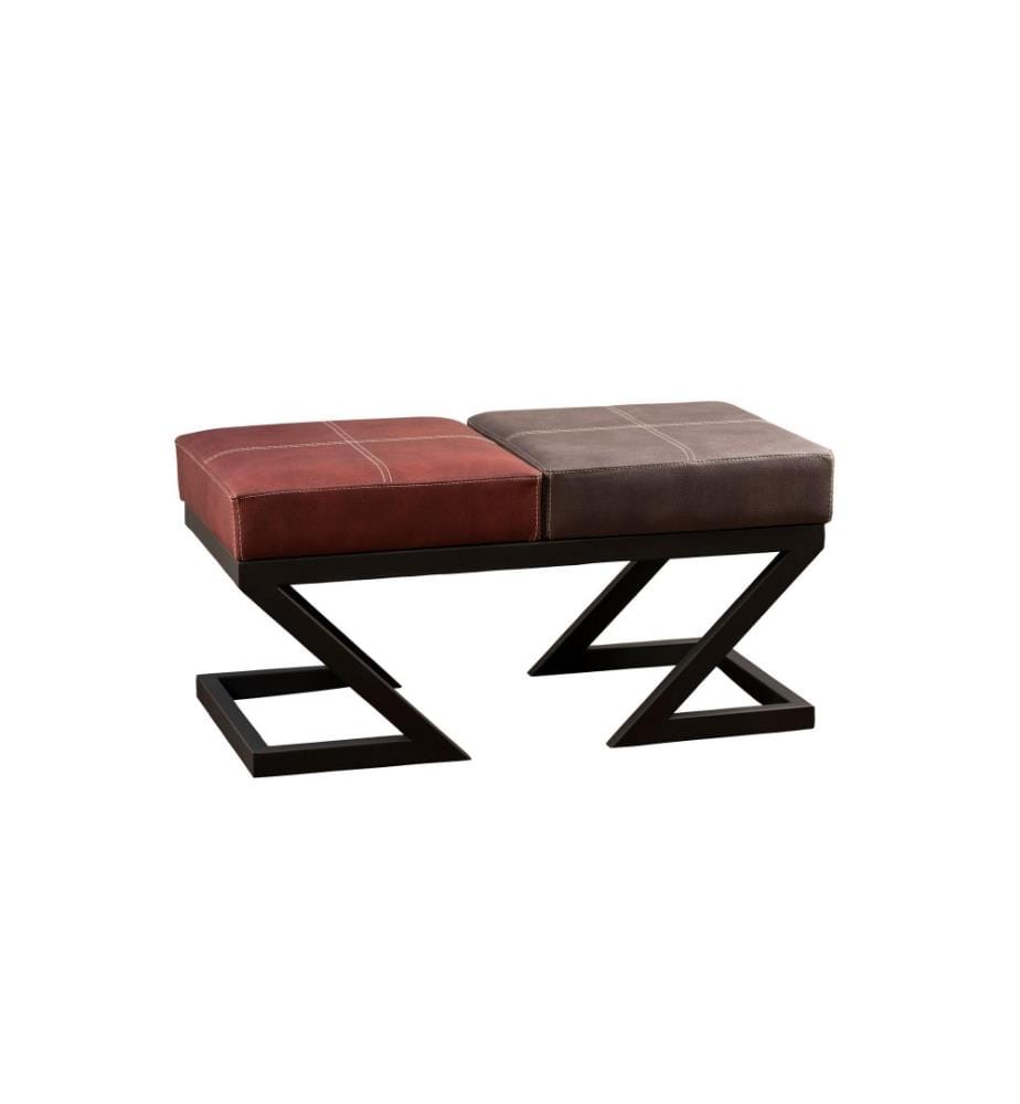 Pouffe, Anthracite, Claret Red, Metal Frame, Pu Leather Fabric
