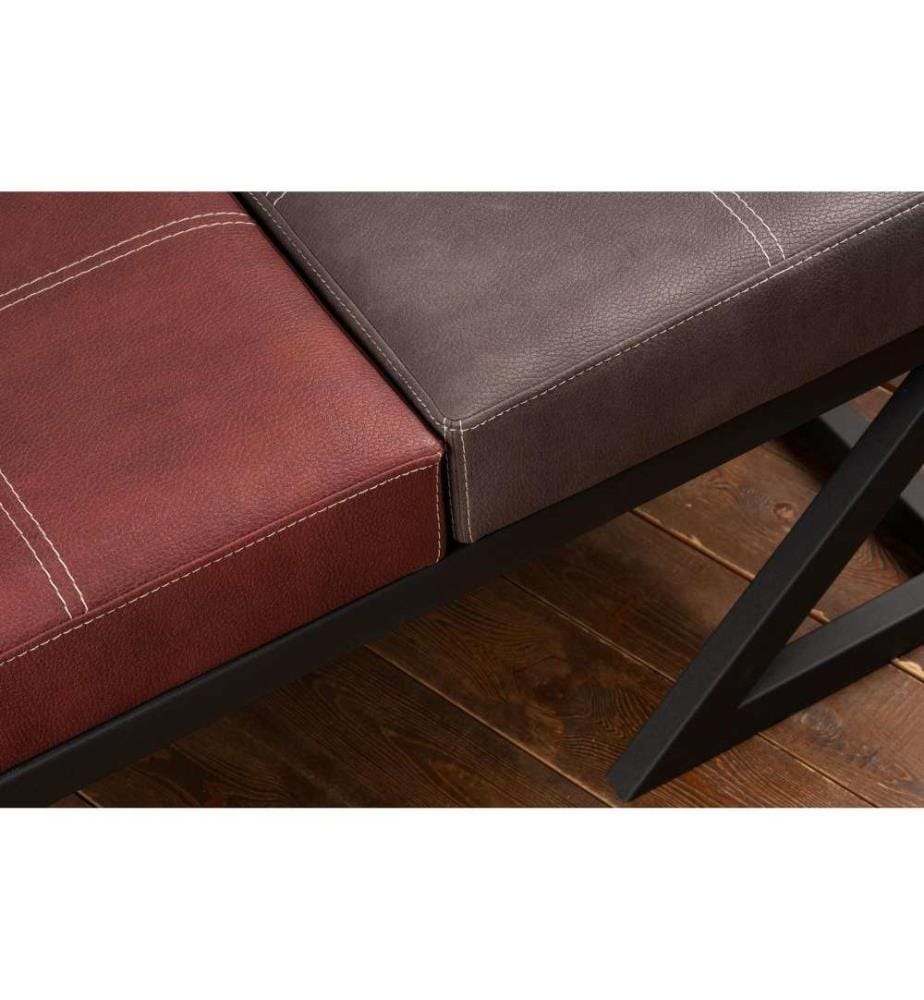 Pouffe, Anthracite, Claret Red, Metal Frame, Pu Leather Fabric
