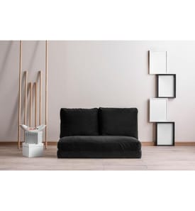 2-Sitz-Sofa-Bett, Schwarz, Metallrahmen, Polyester-Stoffbespannung