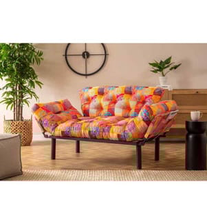 Divano-letto a 2 posti, multicolore, struttura in metallo, tessuto digitale patchwork