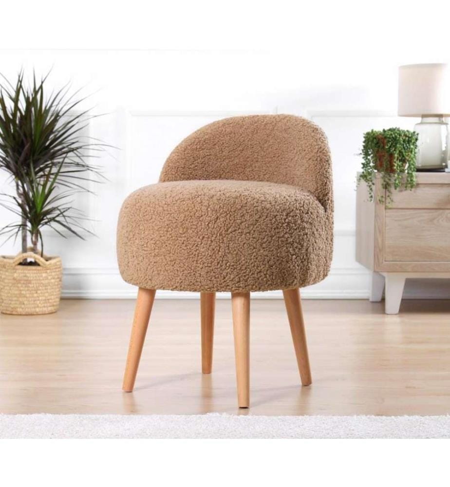 Pouffe, Coffee, Faux Fur, Wooden Legs