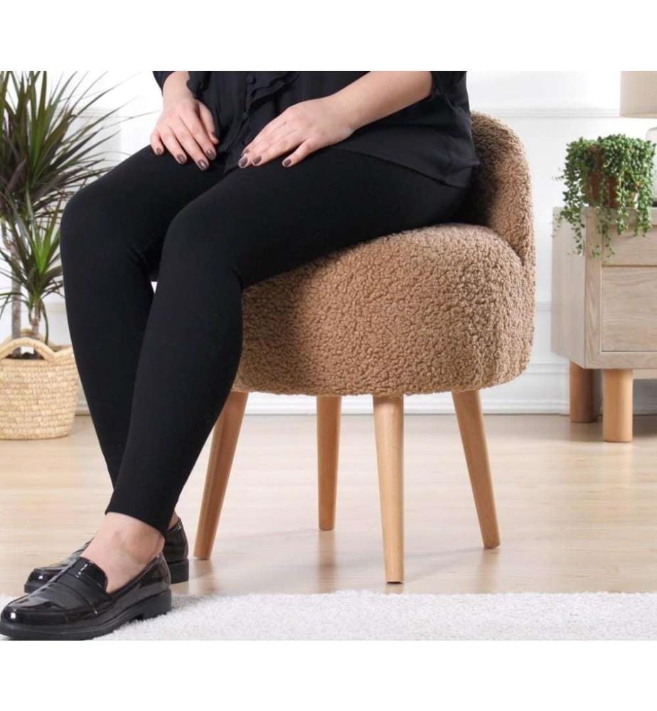 Pouffe, Coffee, Faux Fur, Wooden Legs