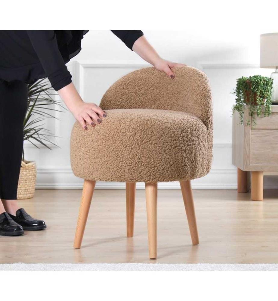 Pouffe, Coffee, Faux Fur, Wooden Legs