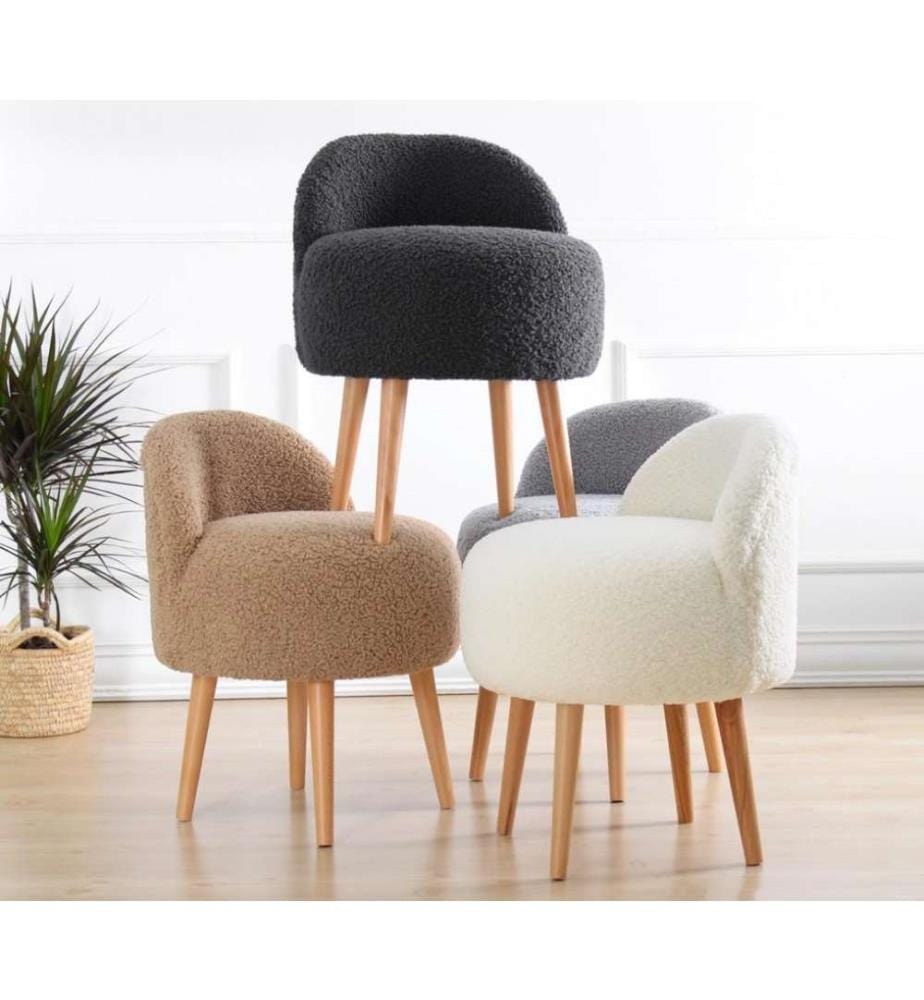 Pouffe, Coffee, Faux Fur, Wooden Legs
