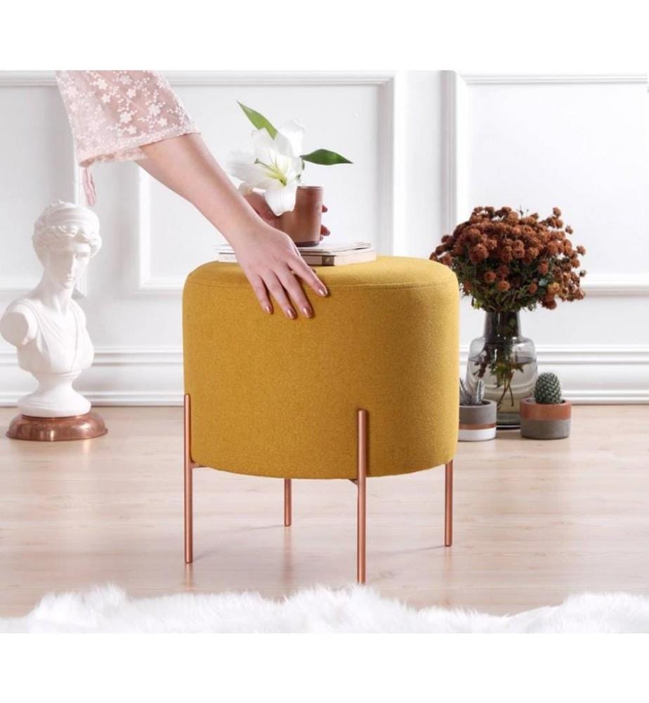 Pouffe, Mustard, 50% Cotton - 50% Linen