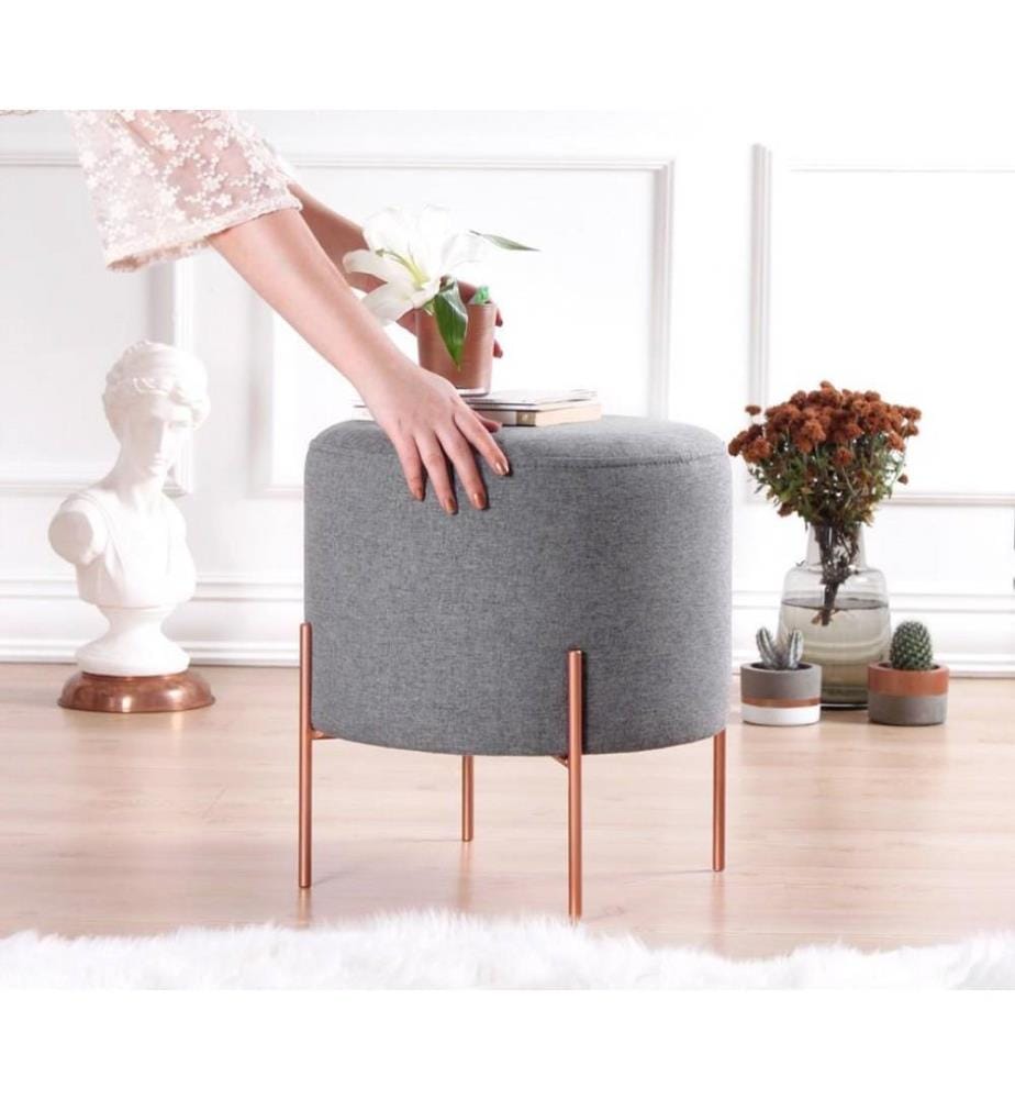 Pouffe, Grey, 50% Cotton - 50% Linen