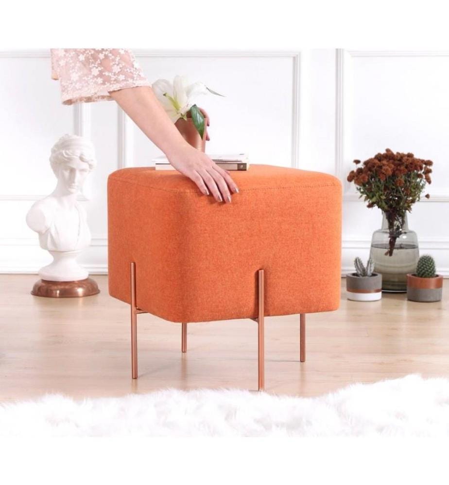 Pouffe, Orange, 50% Cotton - 50% Linen