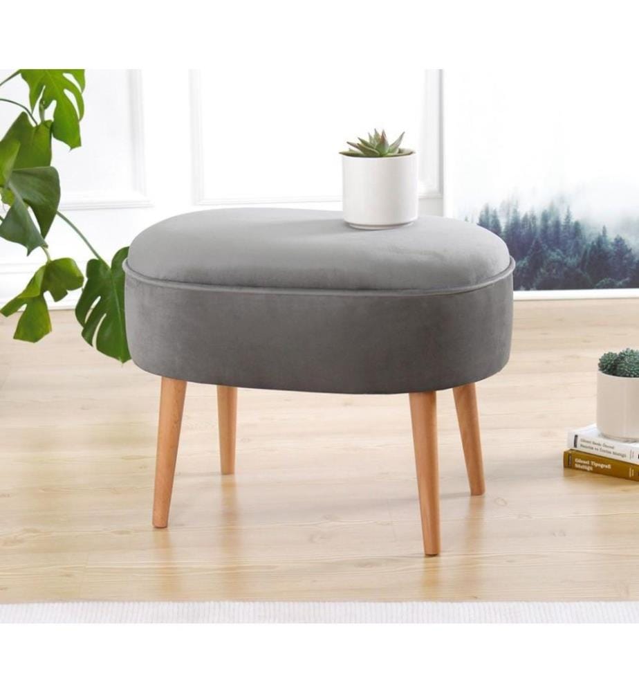 Pouffe, Grey, Velvet