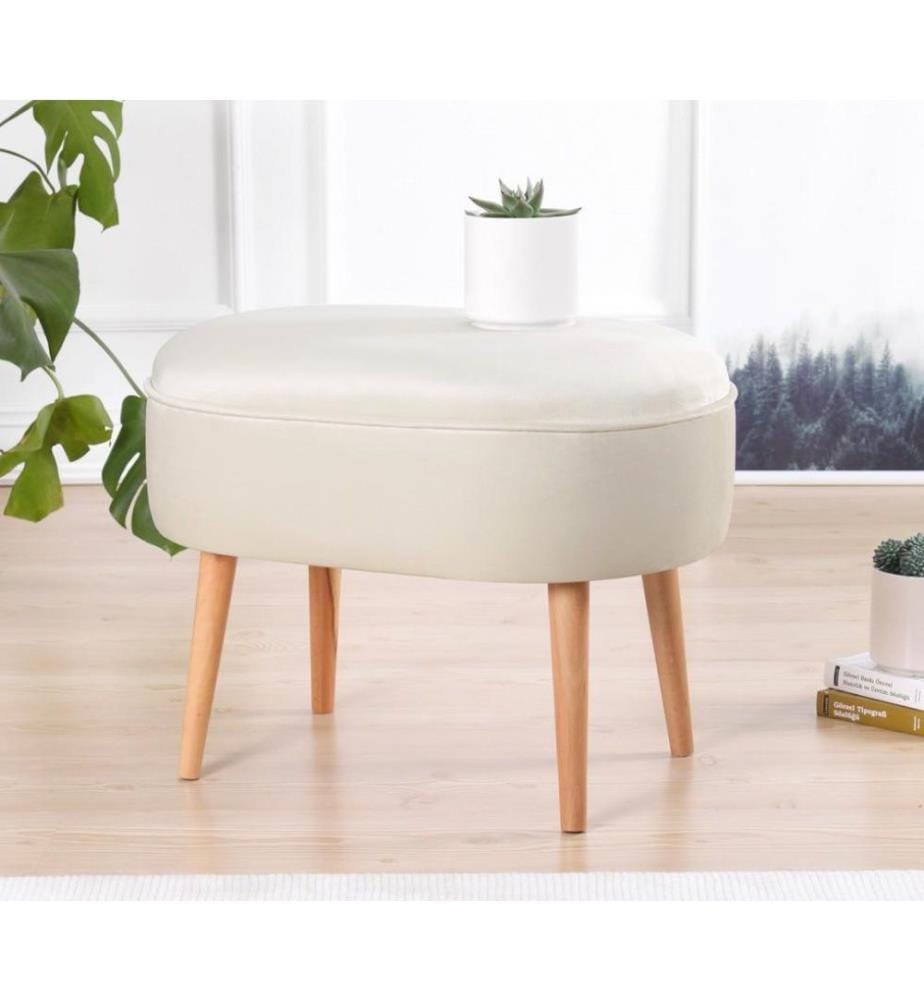 Pouffe, Cream, Velvet