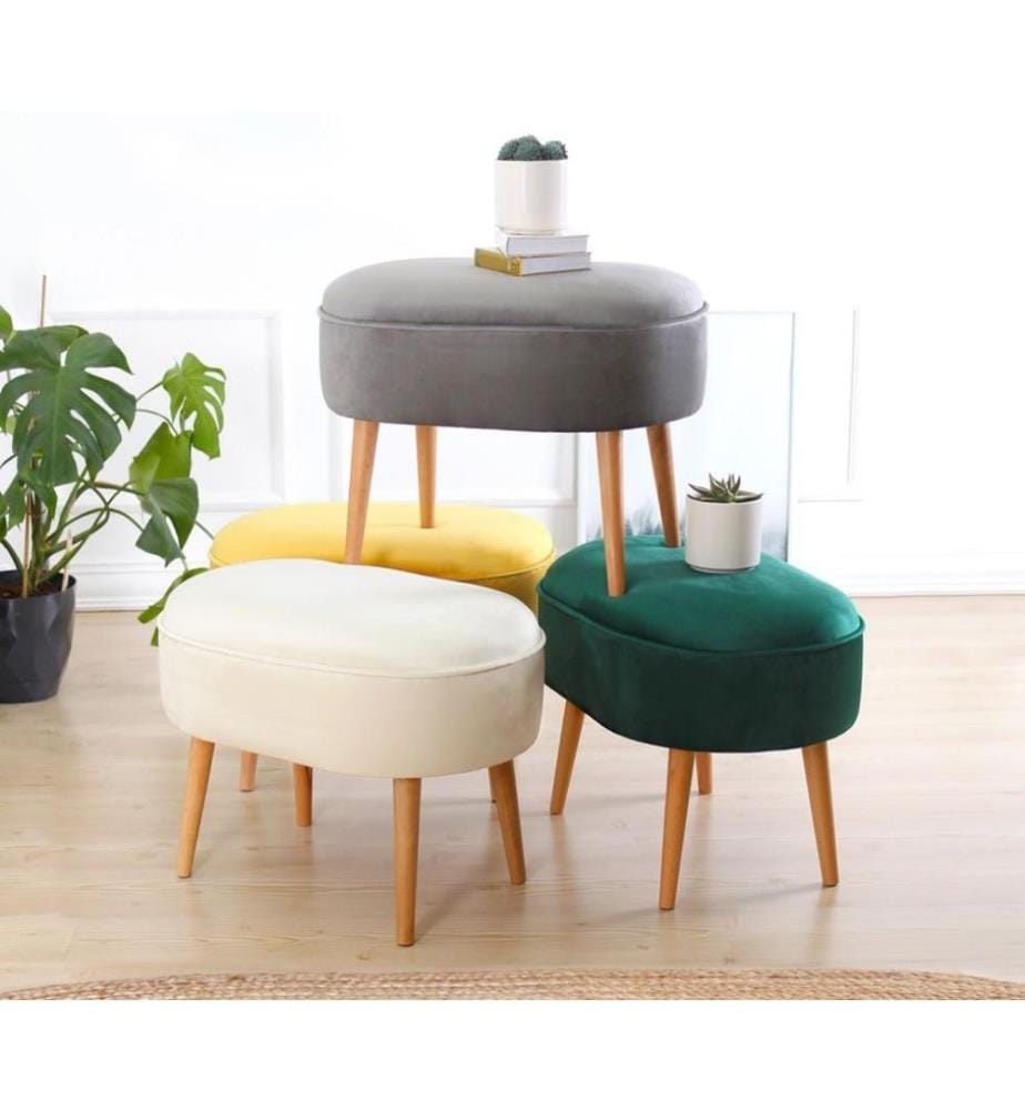 Pouffe, Cream, Velvet