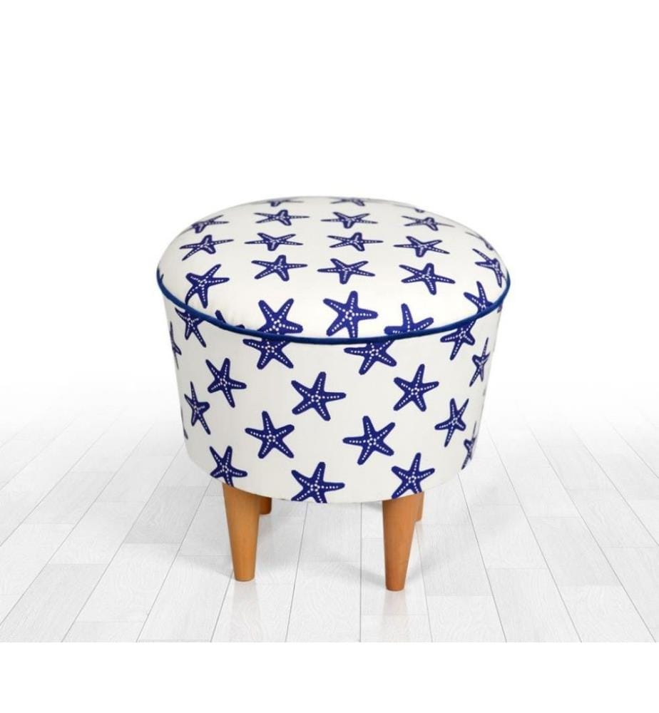 Pouffe, Blue, White, Microfiber