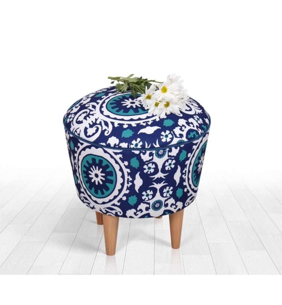 Pouffe, Blue, White, Microfiber