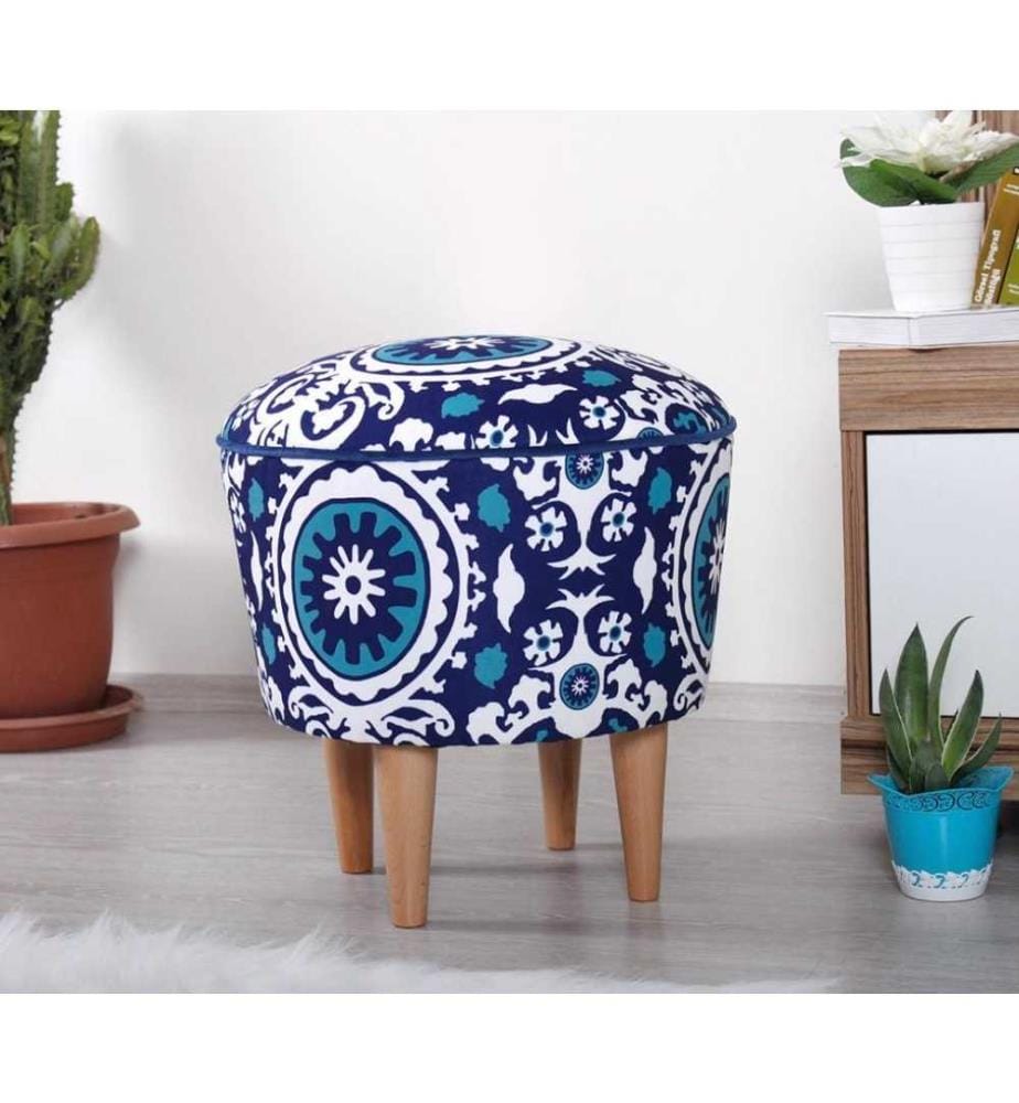 Pouffe, Blue, White, Microfiber