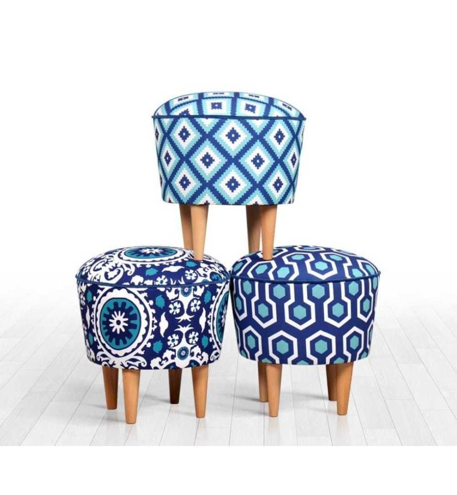 Pouffe, Blue, White, Microfiber