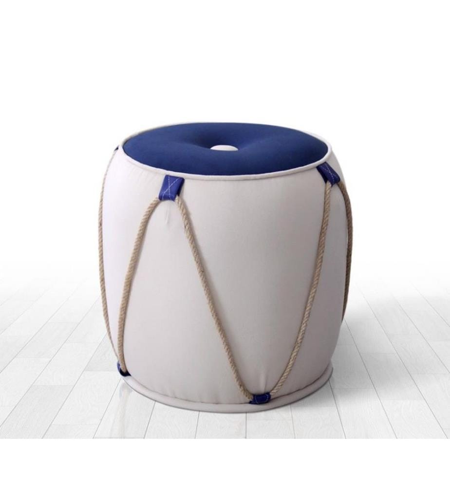Pouffe, Blue, White, 50% Cotton - 50% Velvet