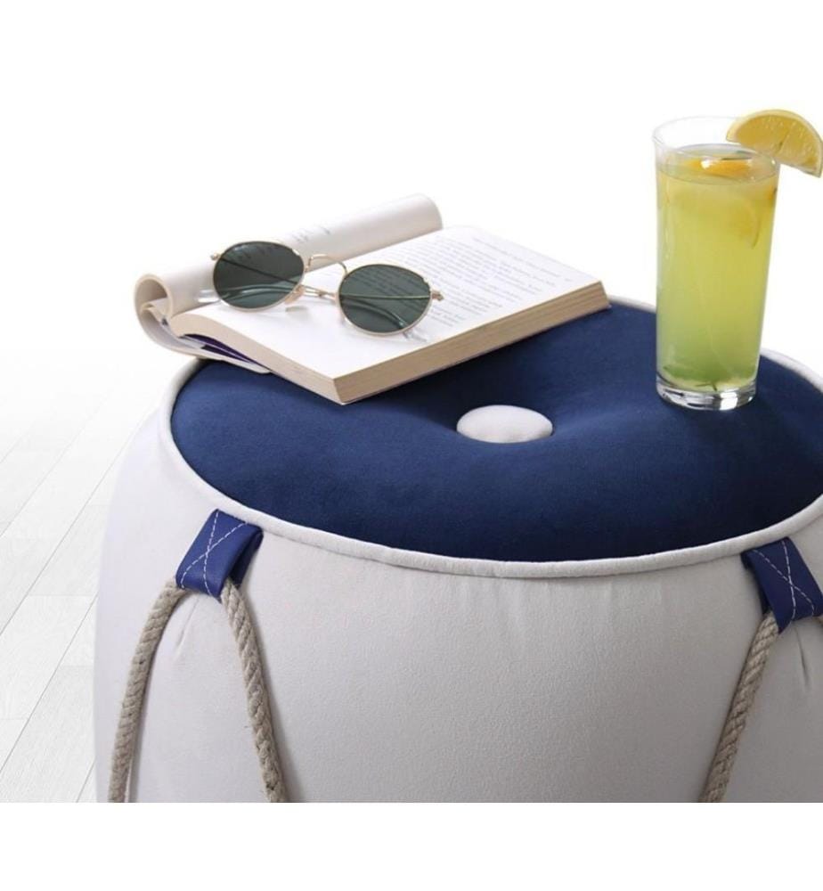 Pouffe, Blue, White, 50% Cotton - 50% Velvet