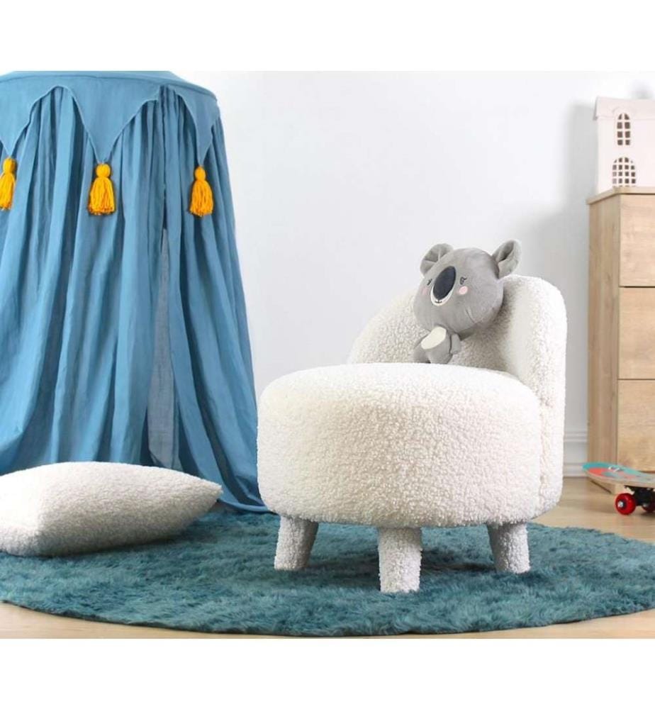 Pouffe, White, Faux Fur, Wooden Legs