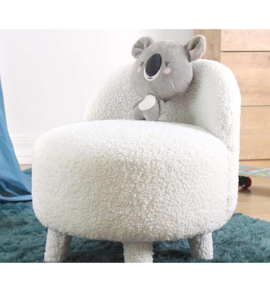 Pouffe, White, Faux Fur, Wooden Legs