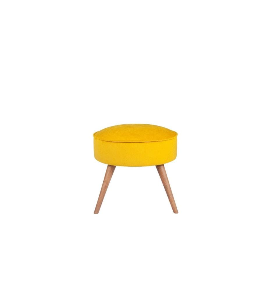 Pouffe, Yellow, Solid Fir Wood Frame, Polyester Fabric