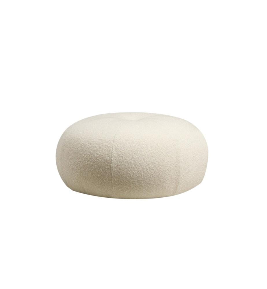 Pouffe, Bouclet White, Beech Wood - Chipboard Frame, Polyester Fabric
