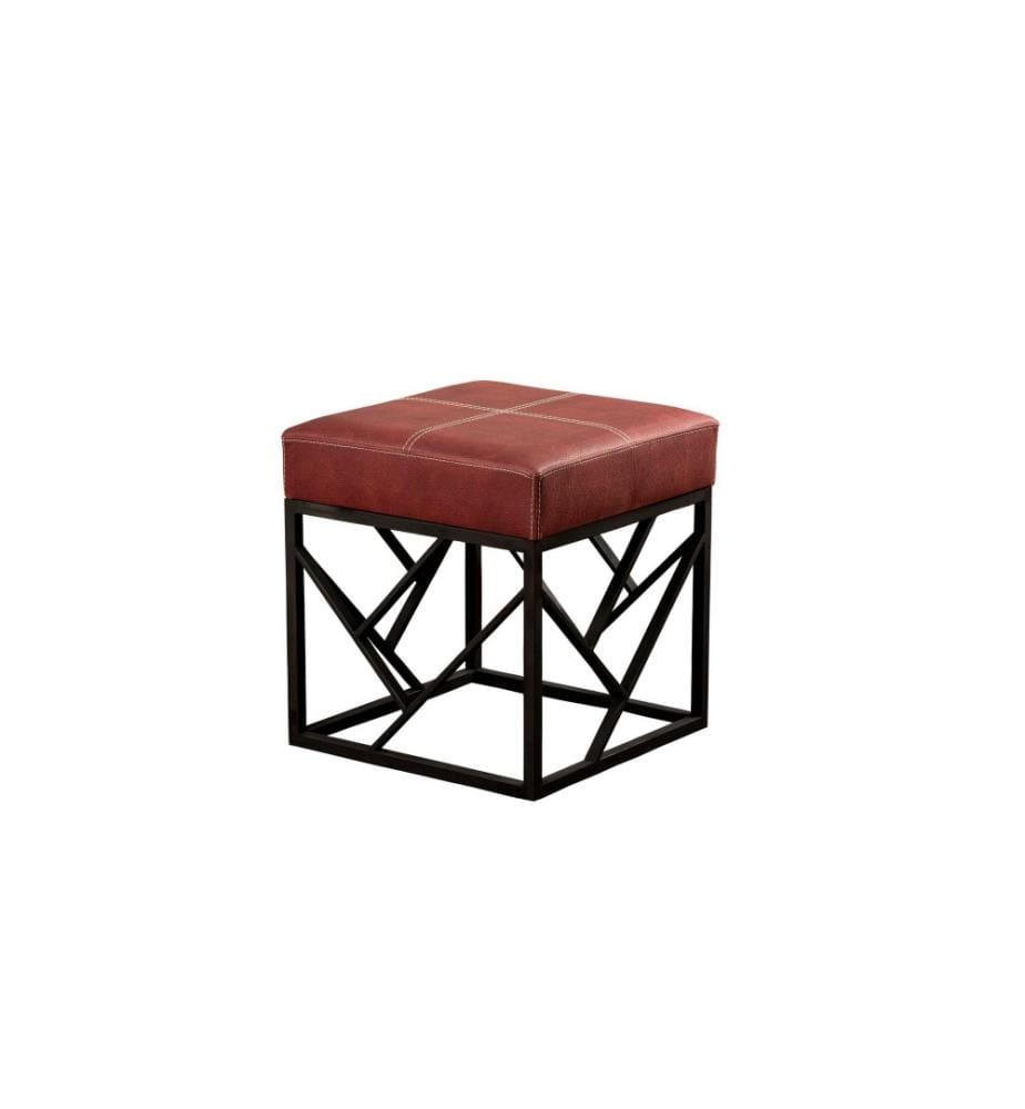 Pouffe, Claret Red, Metal Frame, Pu Leather Fabric