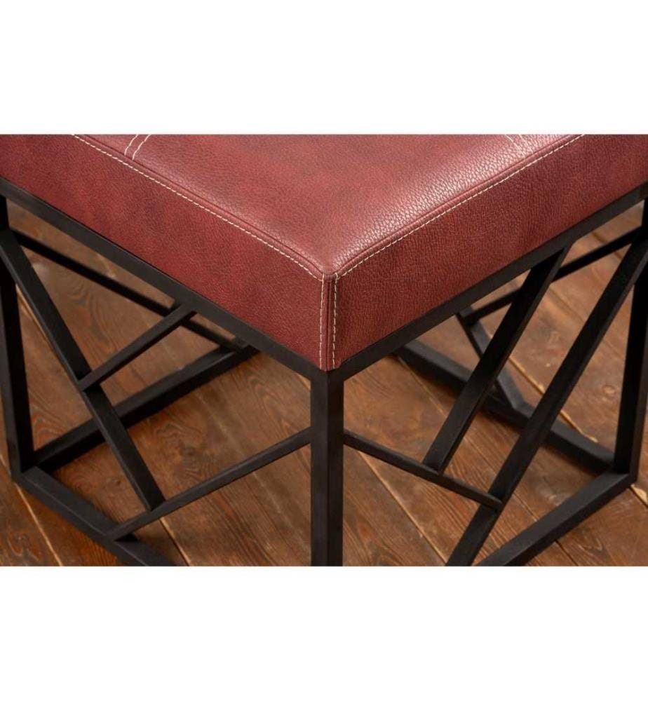 Pouffe, Claret Red, Metal Frame, Pu Leather Fabric