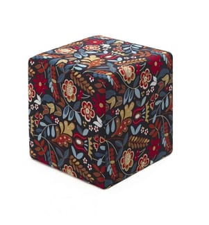 Tuffet, Red, Black, Blue, Yellow, Beech Wood - MDF Frame, Polyester Fabric