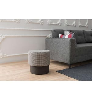 Tuffet, Black, White, Beech Wood - MDF Frame, 50% Polyester - 50% Cotton Fabric