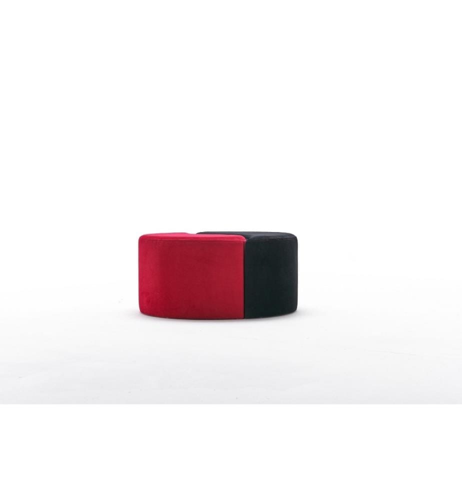 Pouffe, Black, Red, Polyester & Velvet, Wooden Body