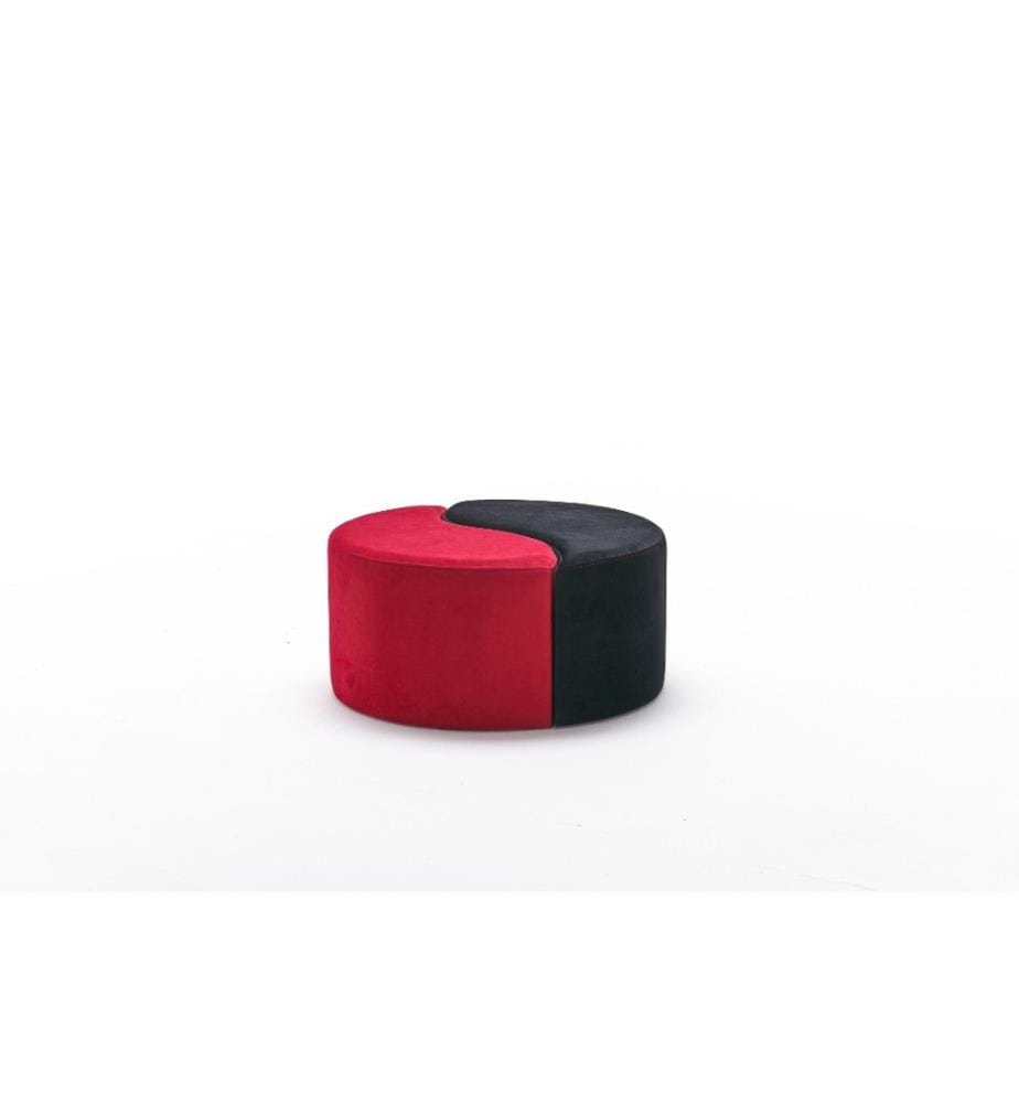 Pouffe, Black, Red, Polyester & Velvet, Wooden Body
