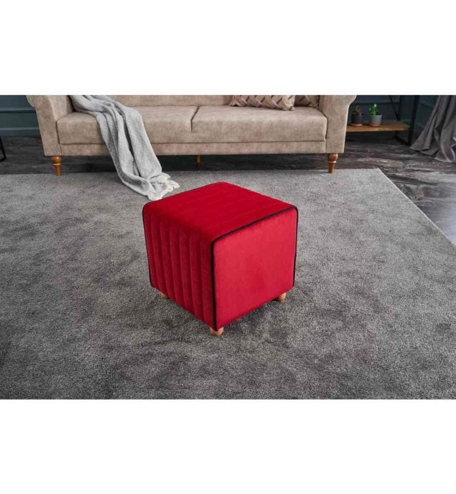 Pouffe, Red, Polyester & Velvet, Wooden Body