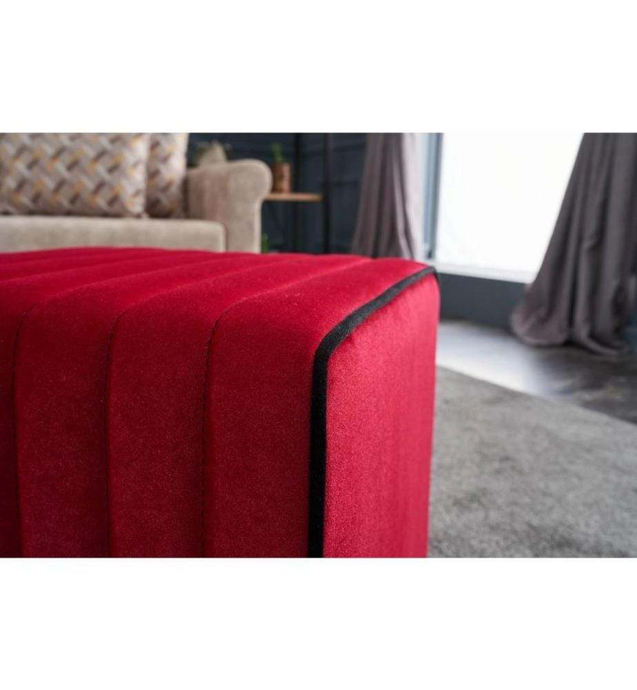 Pouffe, Red, Polyester & Velvet, Wooden Body