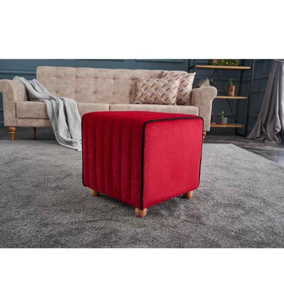 Pouffe, Red, Polyester & Velvet, Wooden Body