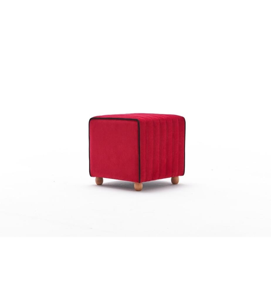 Pouffe, Red, Polyester & Velvet, Wooden Body