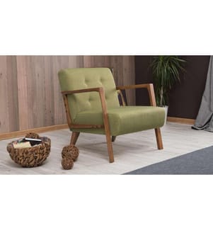 Wing Chair, Green, Beech Wood Frame, Polyester Fabric