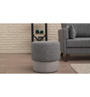 Tuffet, Grey, Beech Wood Frame, 50% Polyester - %50 Cotton Fabric