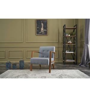 Wing Chair, Light Blue, Beech Wood Frame, Polyester Fabric
